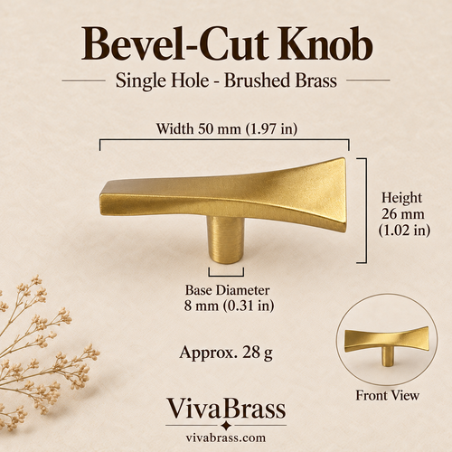 Bevel-Cut Solid Brass Knob & Bar Pull – Modern Sculptural Cabinet Handle, Brushed Brass or Antique Bronze