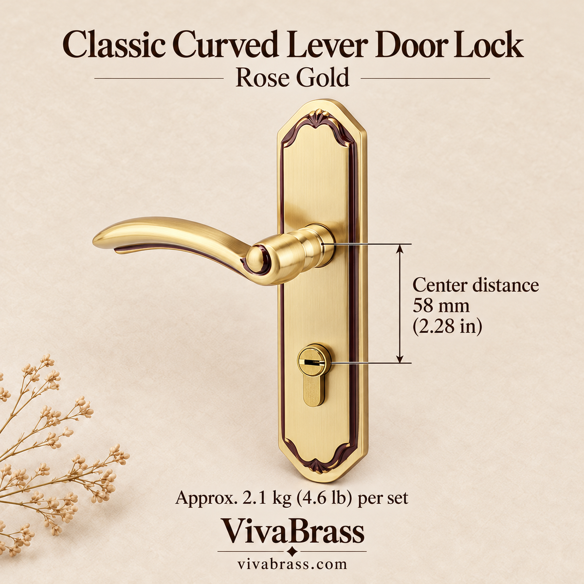 Solid Brass Mortise Door Lock Set – Chinese-Inspired Lever Door Locks, Rose Gold, Antique Brass or Black Antique, Left or Right Hand