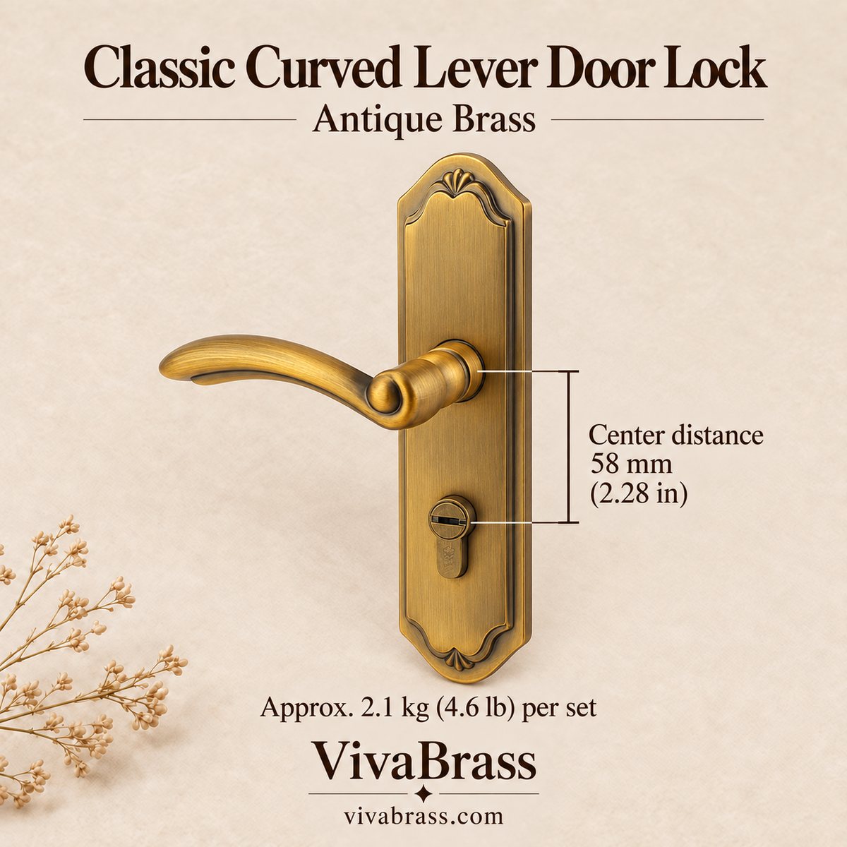 Solid Brass Mortise Door Lock Set – Chinese-Inspired Lever Door Locks, Rose Gold, Antique Brass or Black Antique, Left or Right Hand