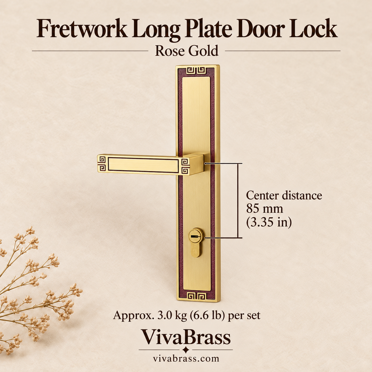 Solid Brass Mortise Door Lock Set – Chinese-Inspired Lever Door Locks, Rose Gold, Antique Brass or Black Antique, Left or Right Hand