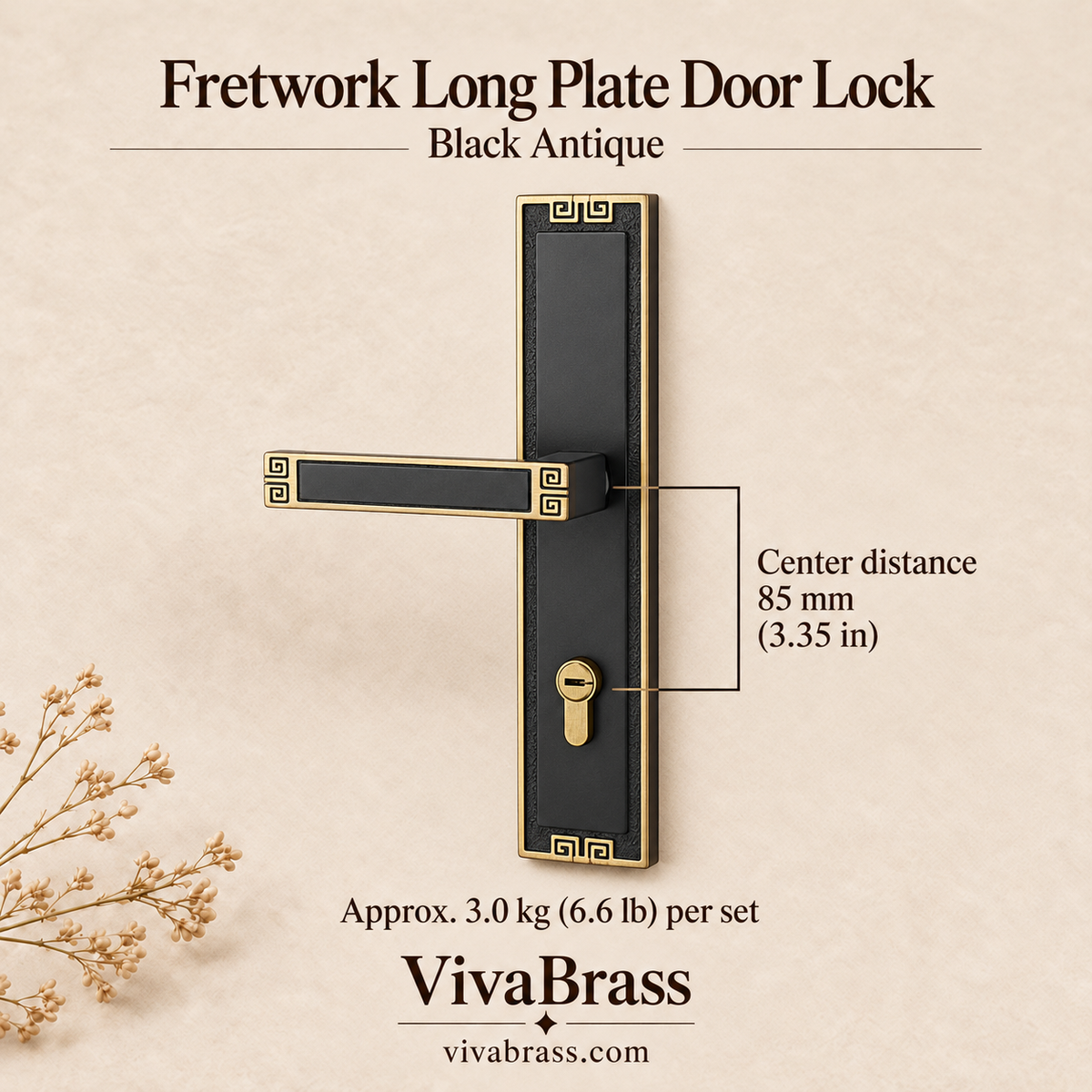 Solid Brass Mortise Door Lock Set – Chinese-Inspired Lever Door Locks, Rose Gold, Antique Brass or Black Antique, Left or Right Hand